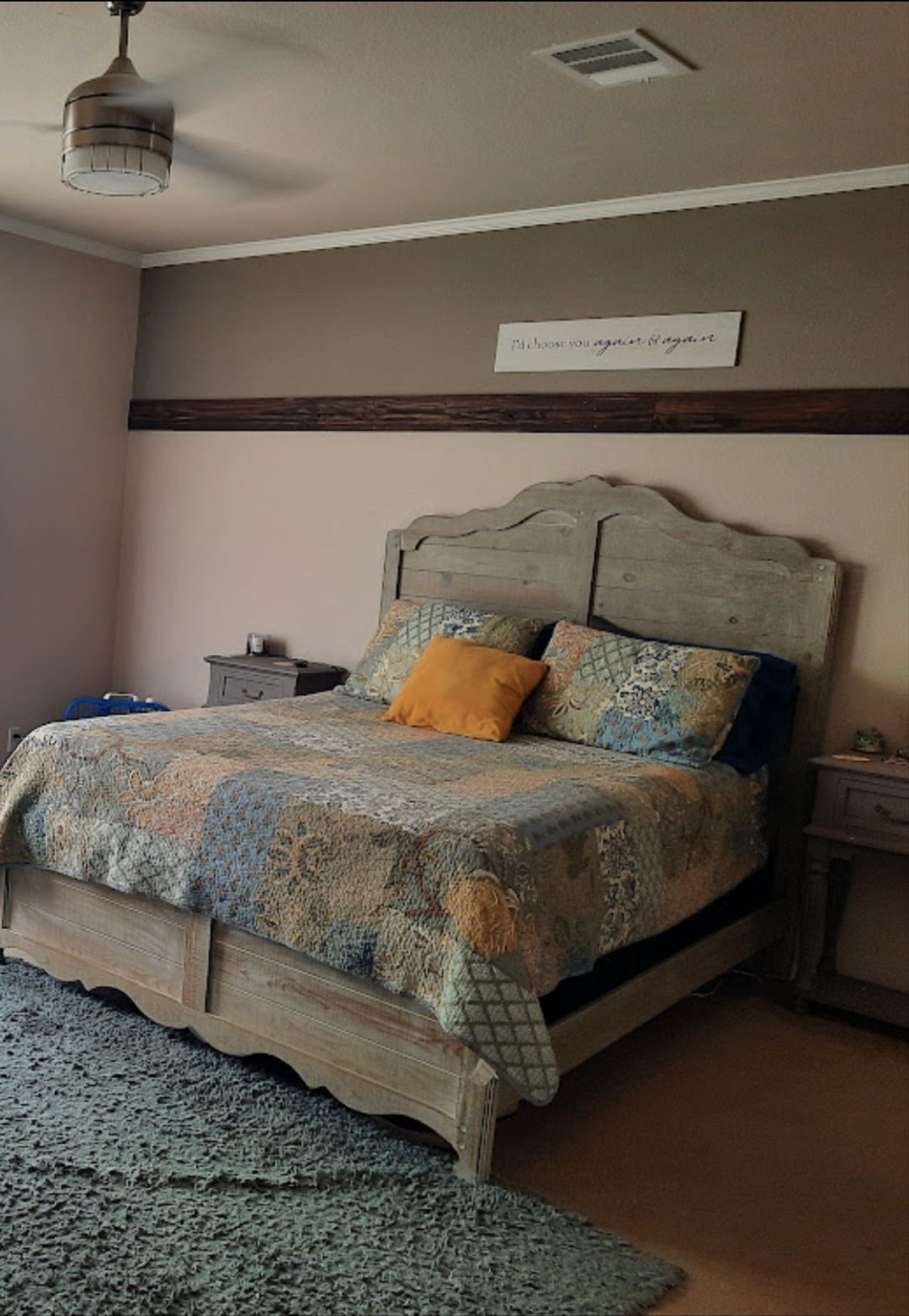 Kelly Clarkson queen size bed frame with large headboard and footboard