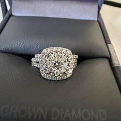 Women’s 1CT Lab-Grown Diamond Bridal Set – 10K White Gold, Size 5