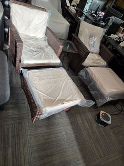 Outdoor Wicker Patio Chair Set with Ottomans