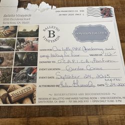 Balletto Vineyards wine tasting for Four & bottle wine  gift certificate