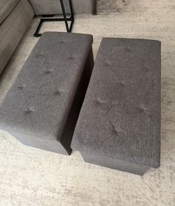 Set of 2 Gray Storage Ottomans – $80