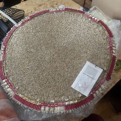14 Kim seybert handstitched gold and pink beaded placemats 