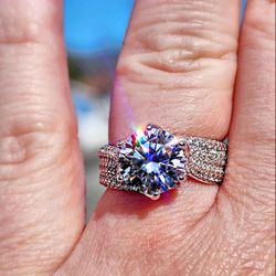 3 Carat Solitaire Cut Moissanite 18kt White Gold Plated Sterling Silver Ring.