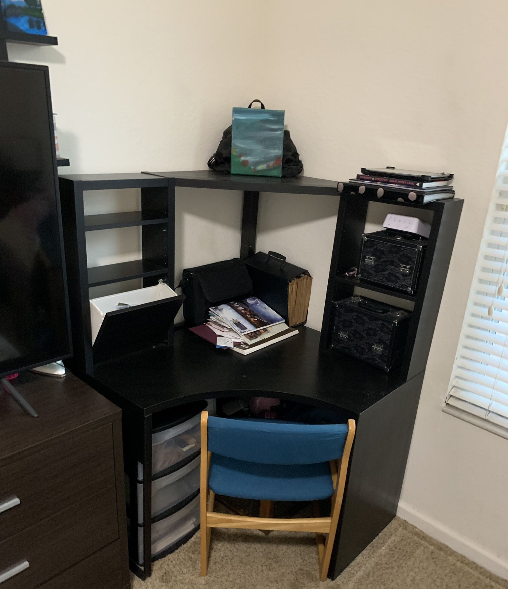 Desk And Chair $59 For All 🎄🎈🎄House Furniture, Office Furniture And Decoration, Desk Chair, Black, Wood, Student Desk, Desktop, Organizer, Storage.