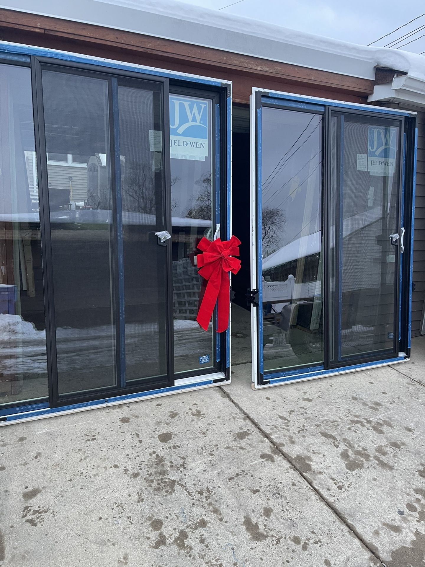 New Patio Door Jeld Wen Black Outside White Inside Size W59.1/2,h 79.1/2.  $650 Each.  Opening Universal Left Or Right. 