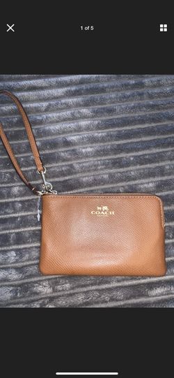 NEW Coach Zip Wristlet In Crossgrain Leather Brown Retail $75