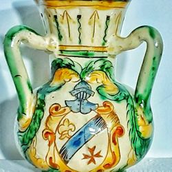 Antique Italian Terra Cotta Art Pottery Hand Made Vase Signed & Numbered