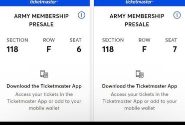 BTS Arirang World Tour Concert Tickets Saturday 5/16 Stanford Stadium Sec 118 Row F Seats 6-7