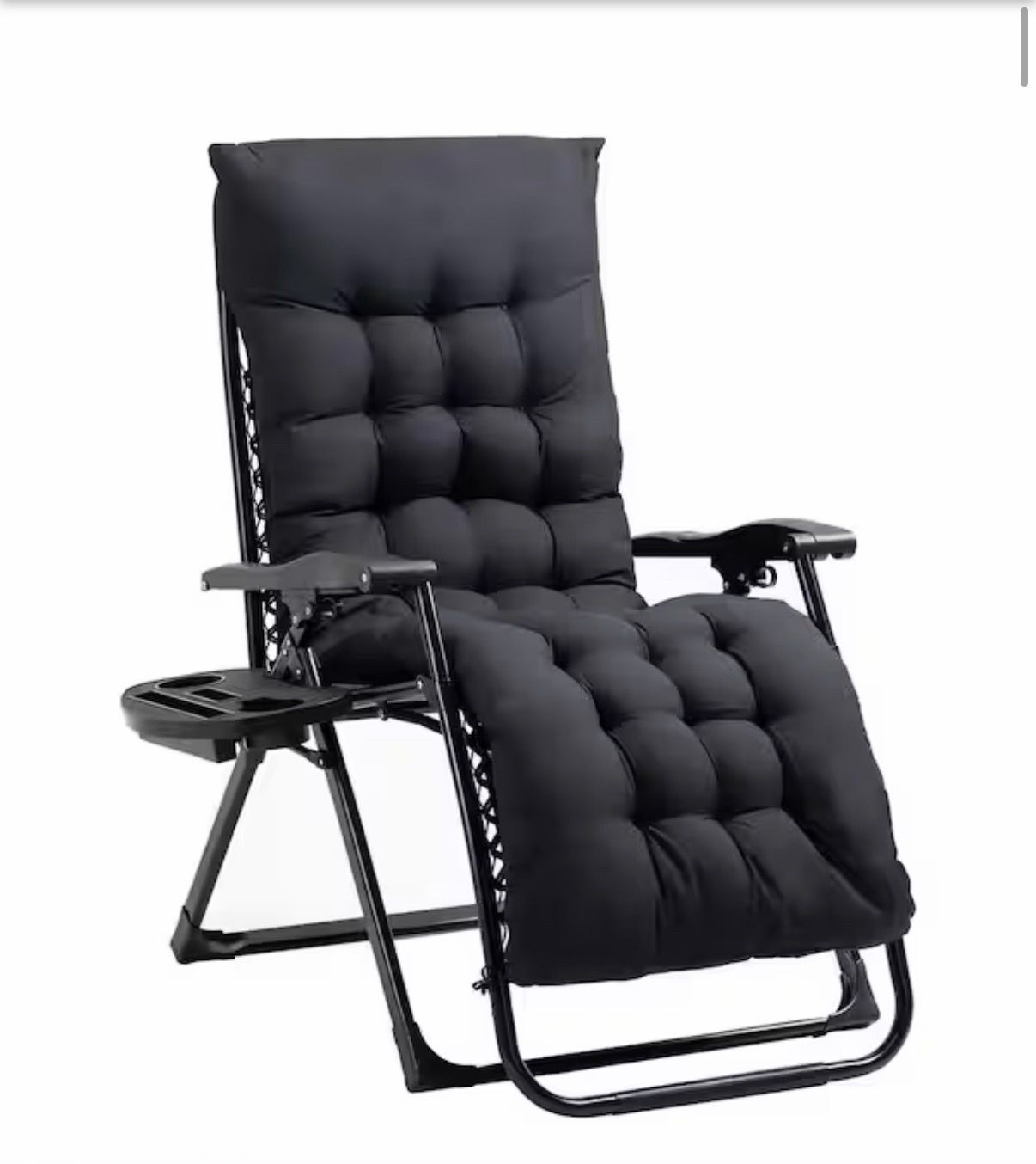 Outsunny Zero Gravity Chair Black Folding Reclining Lounge Chair with Padded Cushion Steel Side Tray for Indoor and Outdoor