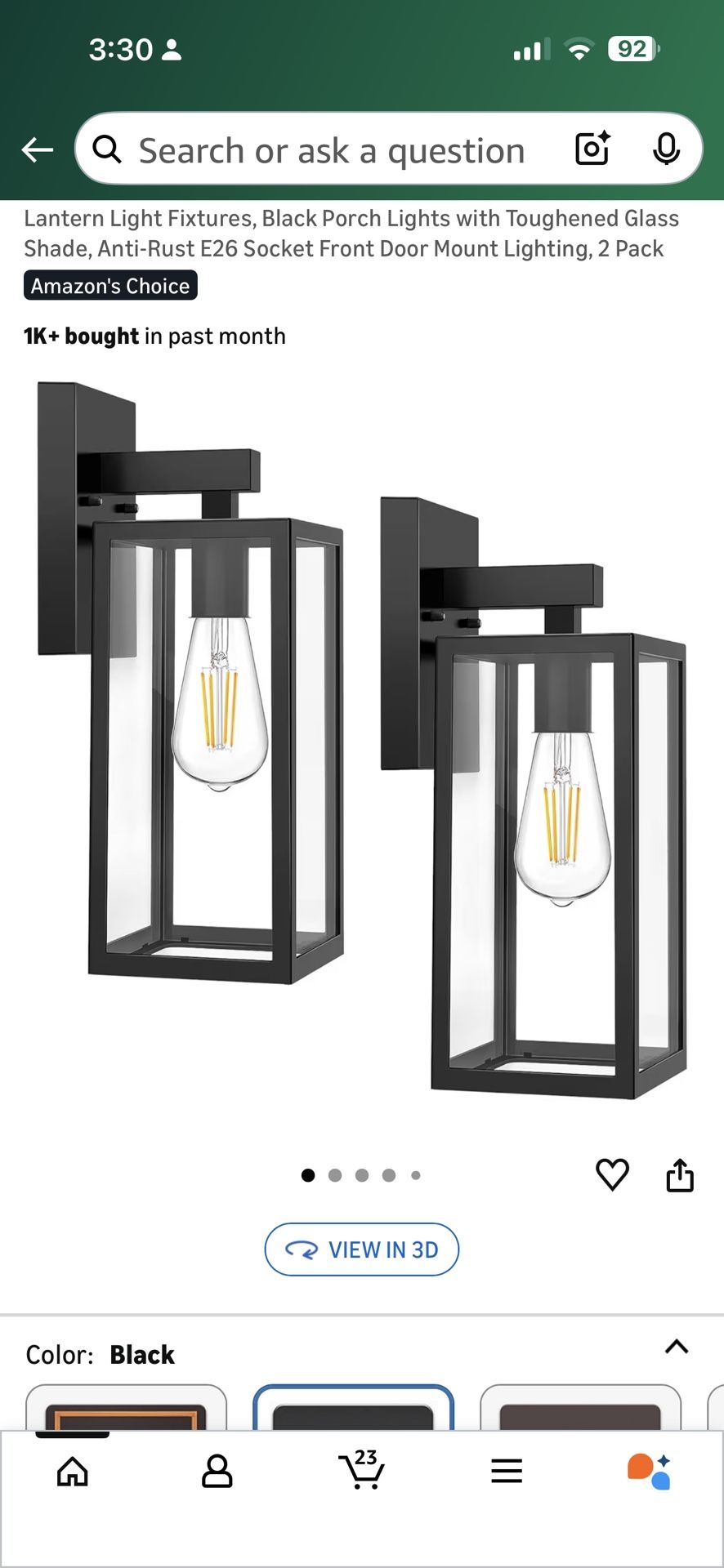 Outdoor Wall Sconce, Exterior Waterproof Wall Lantern Light Fixtures, Black Porch Lights with Toughened Glass Shade, Anti-Rust E26 Socket Front Door