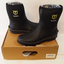 TIDEWE Men's Black Rubber Neoprene Mid Calf Waterproof Rain Boots Size US 7