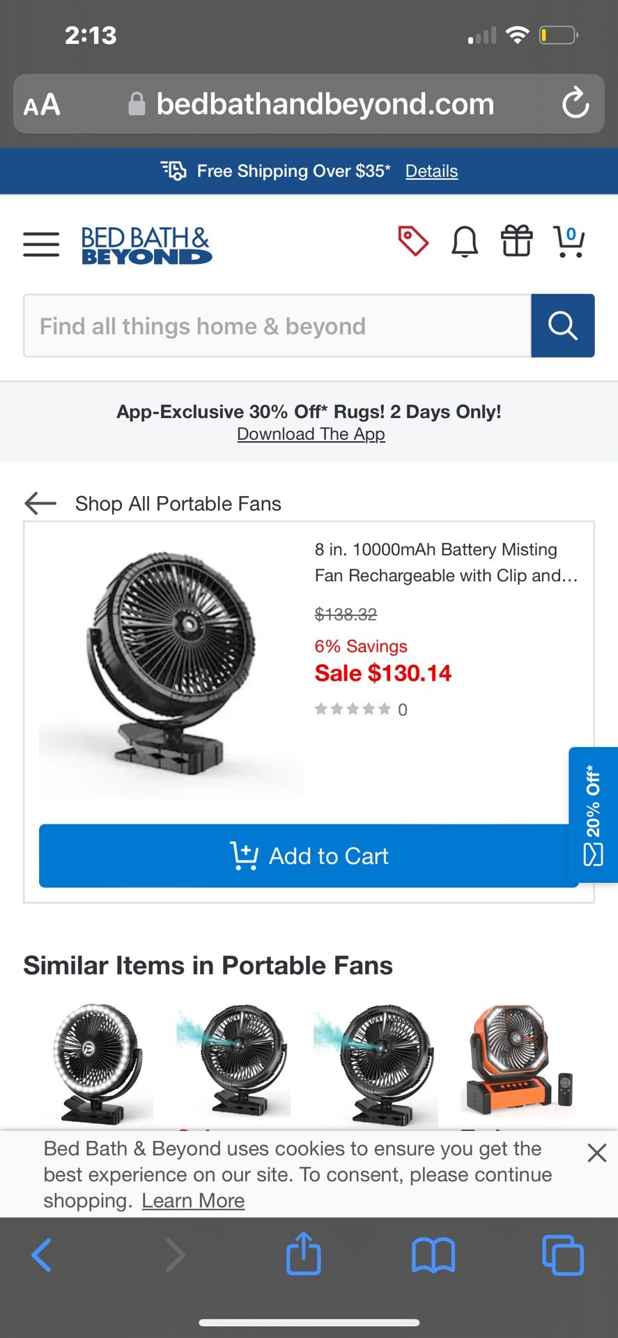 8 in. 10000mAh Battery Misting Fan Rechargeable with Clip and Timer