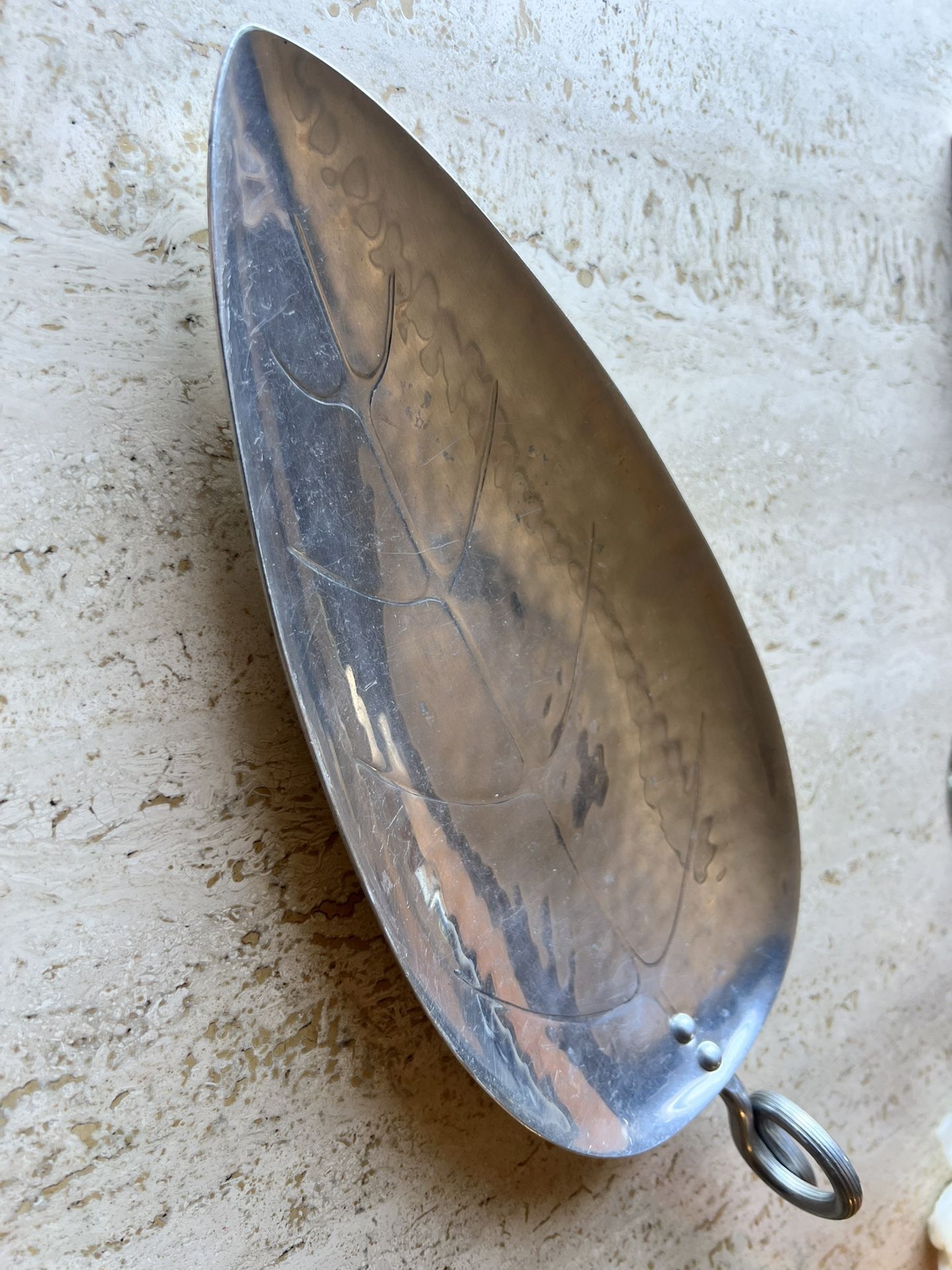 Vintage Midcentury Modern Metal Leaf Shaped Platter Fruit