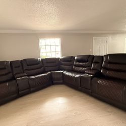 Serious Inquiries Negotiations Available Delivery Or PU Oversized Brown Leather Reclining Sectional w/ Storage, USB & Cup Holders 