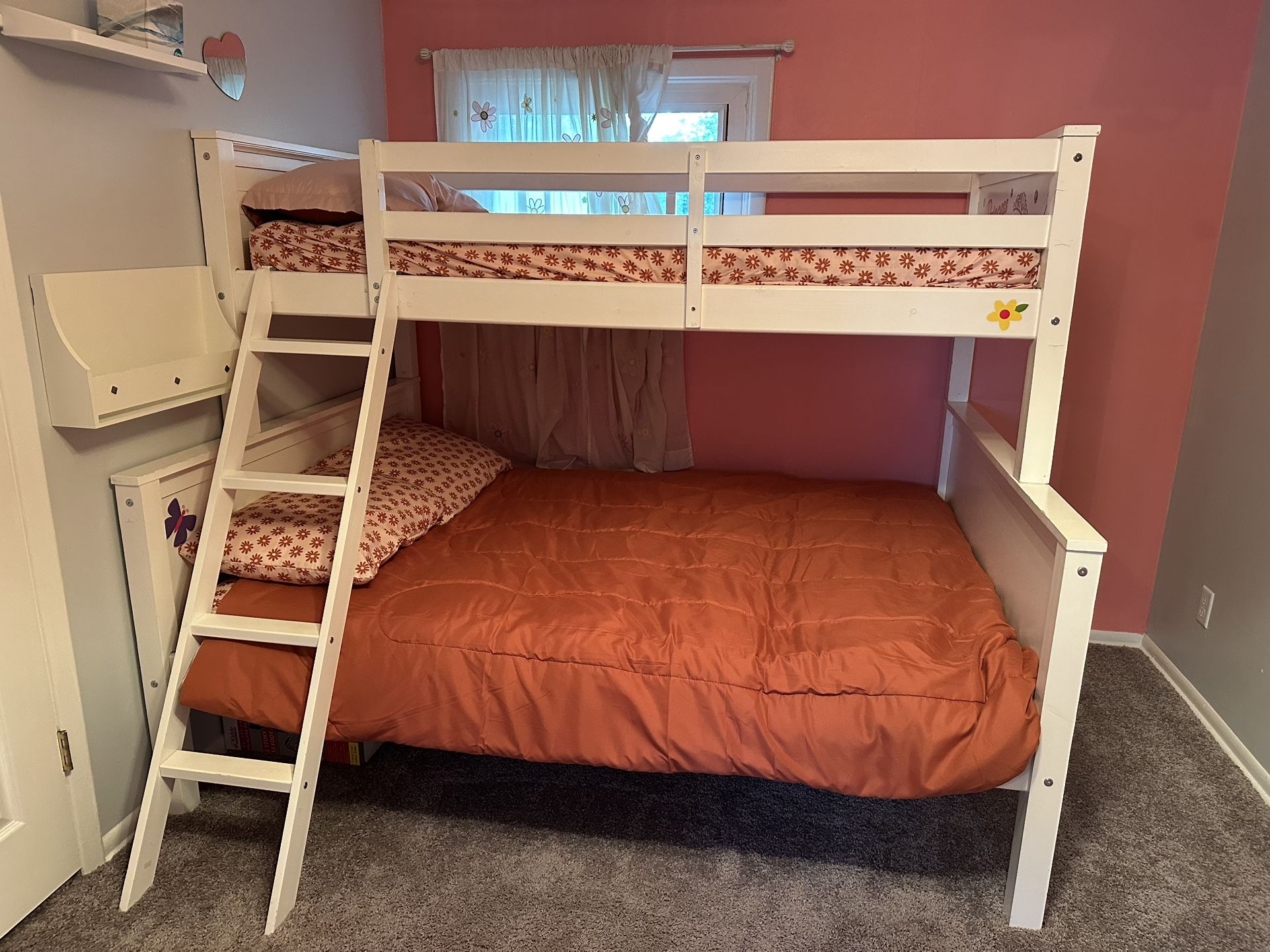 White Full and Twin Bunk Bed Set