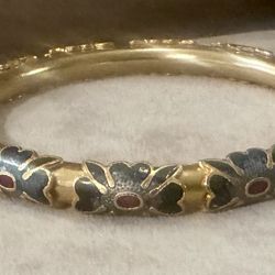 Vintage Opulent Cloisonné Bangle Gilded Floral Bracelet 