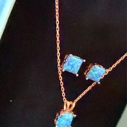 Blue fire opal earrings and necklace set