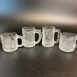 4 McDonalds Batman Forever Glass Mug Set 1995 Complete Robin Two Faced Riddler