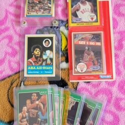 Michael Jordan "Early Years" 3 Card Lot, "Dr" Julius Irving, and Low Grade 1985 Star Basketball Cards 