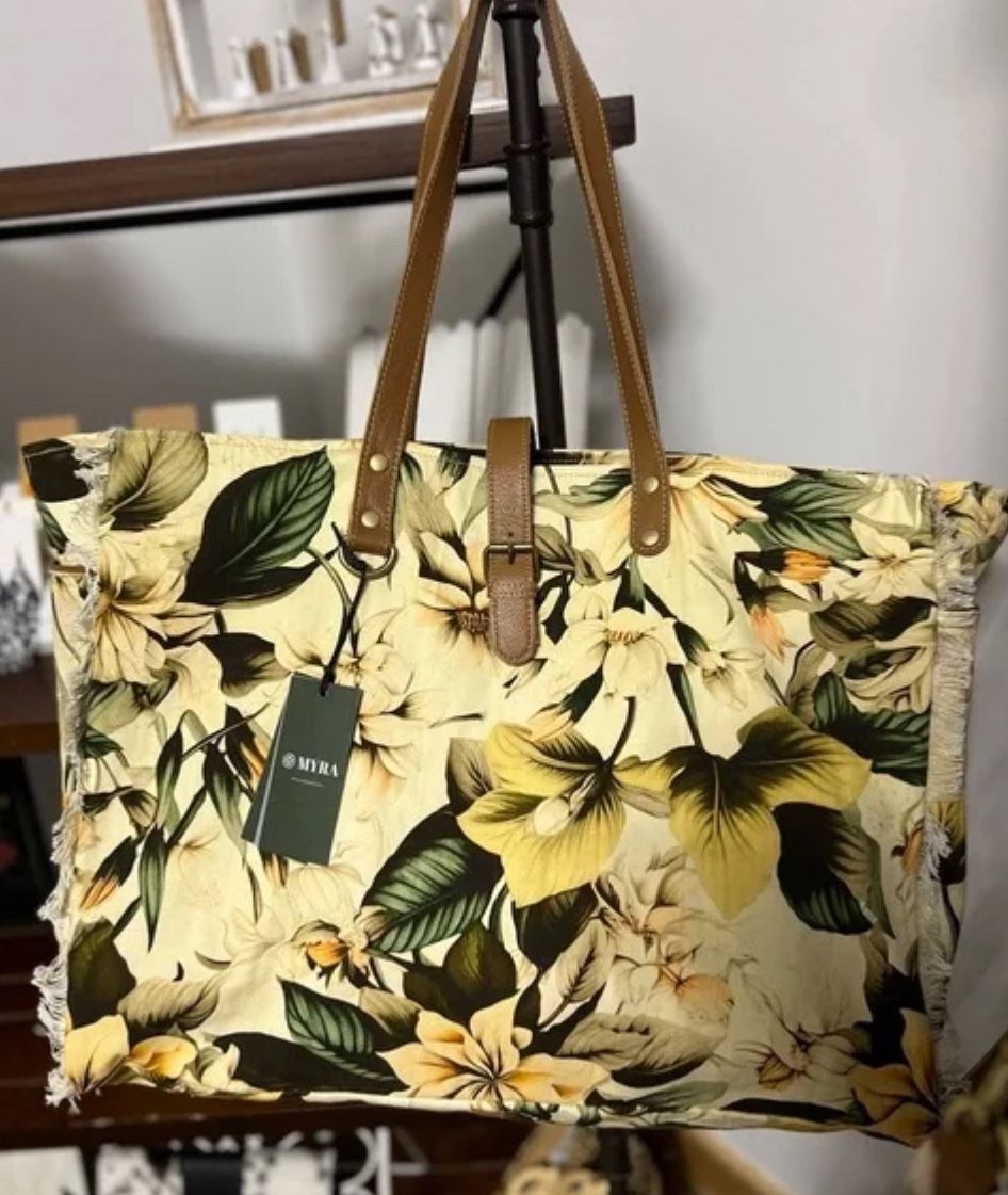 New Floral XL Myra Bag Canvas Leather Weekender Travel extra large Tote Summer