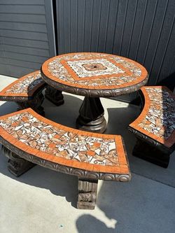 Concrete Patio Table and 3 Benches