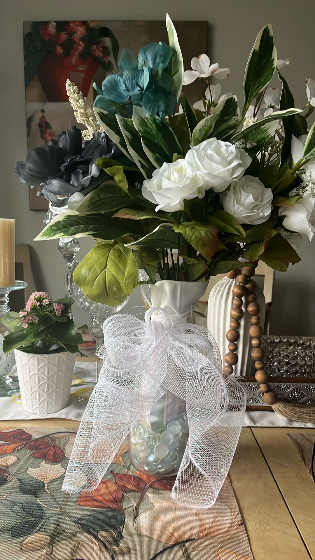 Glass Vase With Silk Flowers