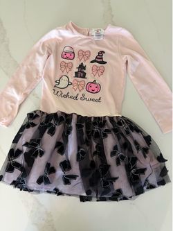 Counting Daisies Spooky Vibes Dress Girls, Size M ((7/8)  Pink&Black Tutu Halloween