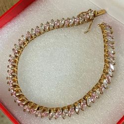 Pulsera Laminada Piedras Rosa Joyería Antigua 