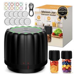 2026 Upgrade Electric Mason Jar Vacuum Sealer Kit - with Wide and Regular Mouth Mason Lids -80kpa Automatic Vacuum Pump 2500mAh Battery One Touch Cann