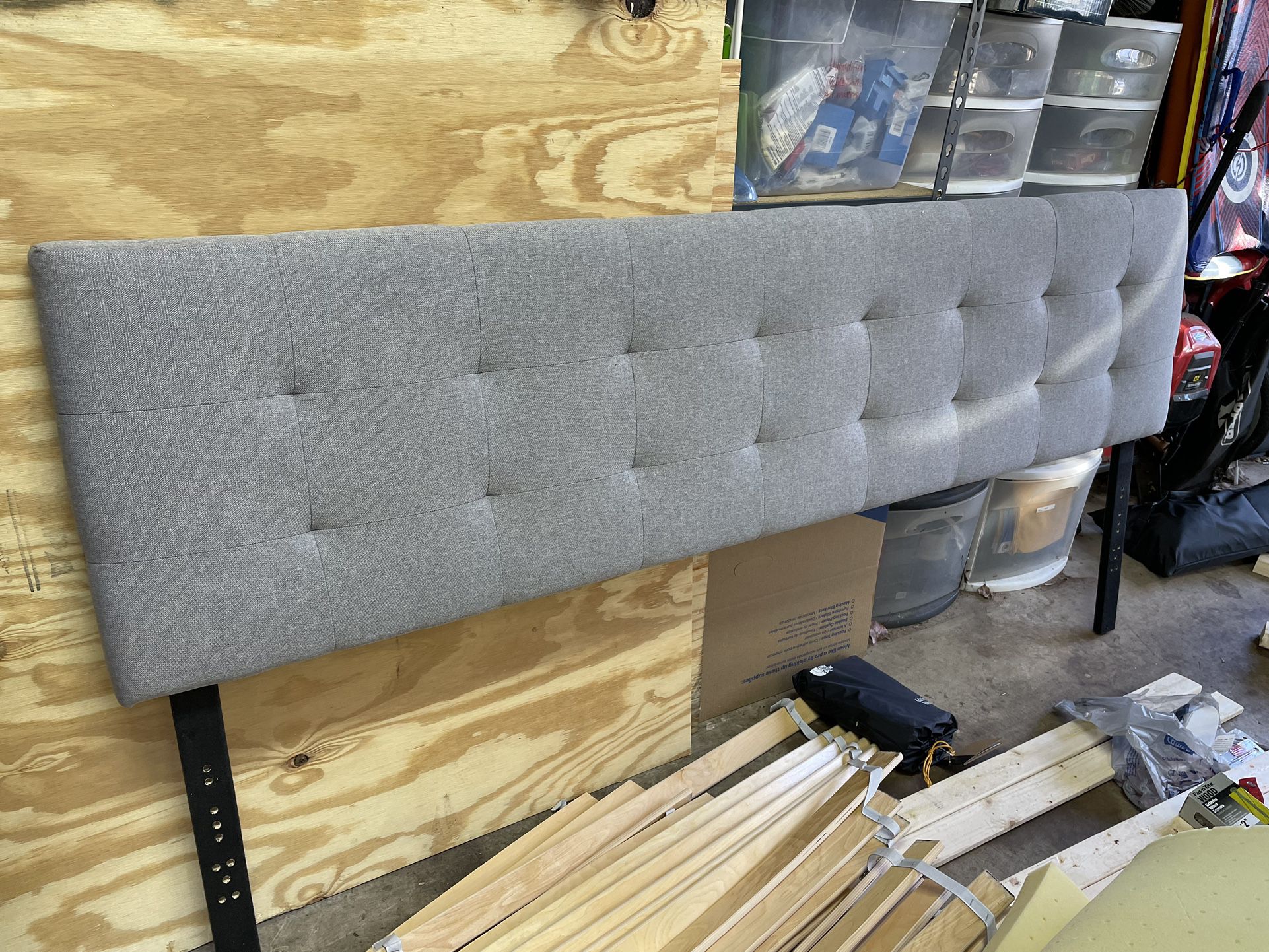 King Size Headboard Upholstered Gray Fabric
