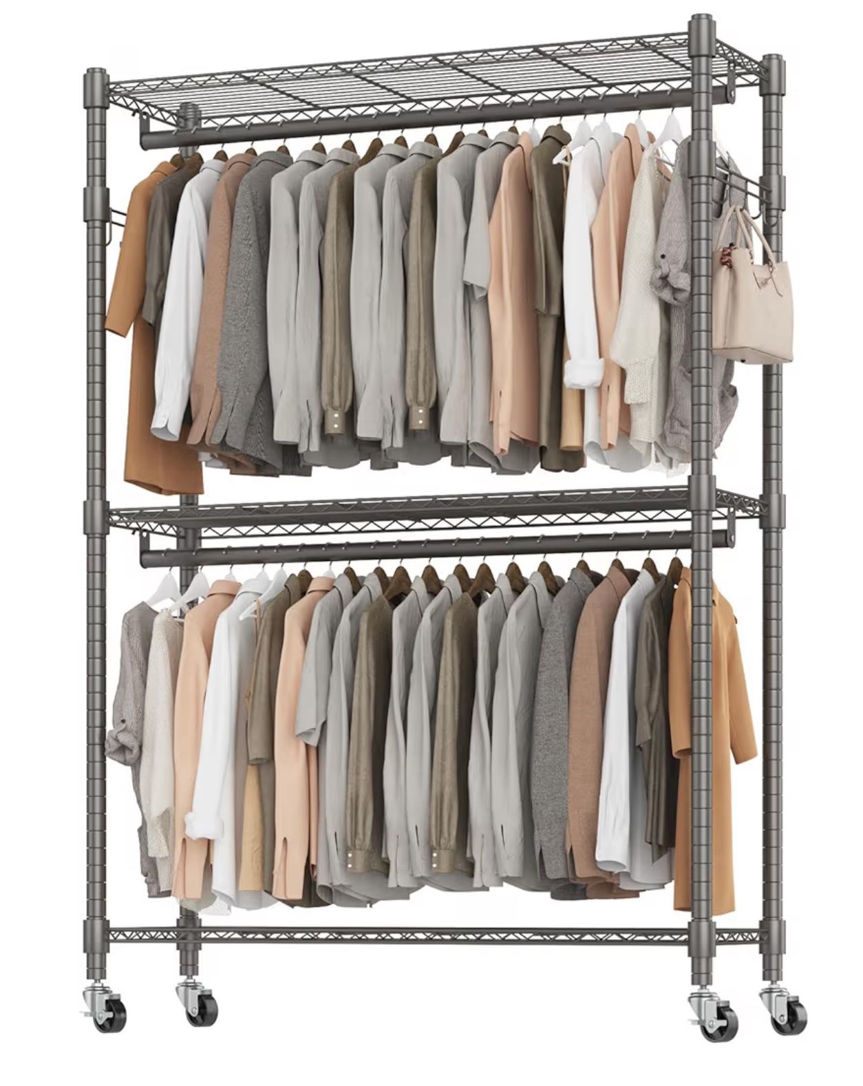 Double Hung Heavy Duty Rolling Clothes Rack
