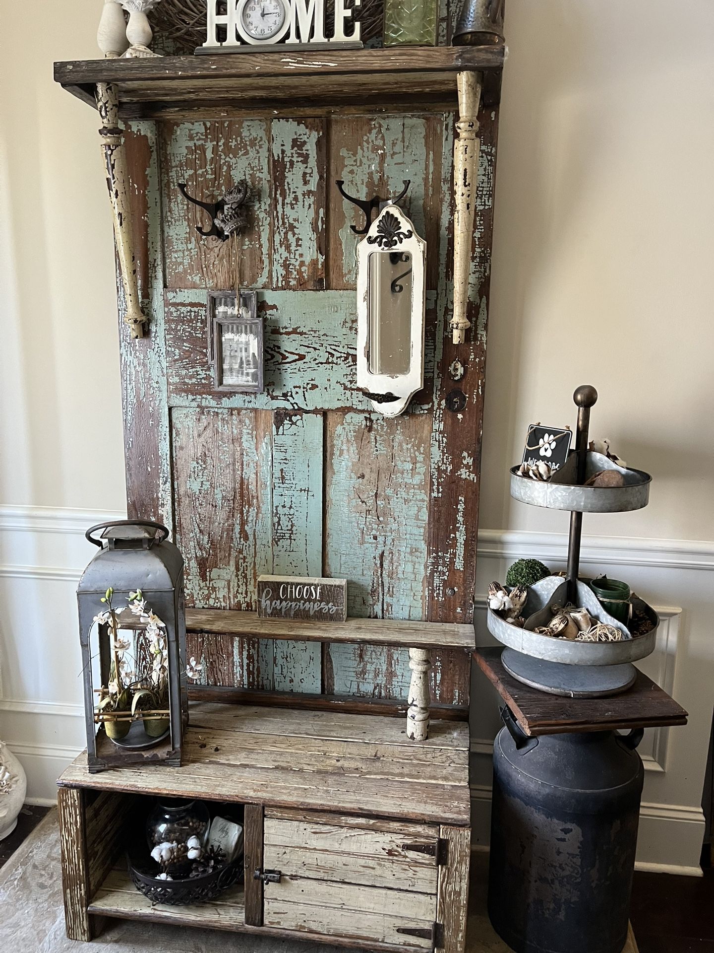 Hall tree and milk jug side table