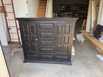 Rustic Black Distressed Wood Dresser / Cabinet – Lots of Storage