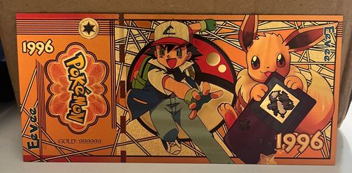 Pokemon Banknote Collectible Eevee 1996 Sparkly Gold Foil