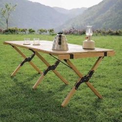 New In Box 47x24x17 Inch Tall Portable Foldable Camping Picnic Park Beach Wooden Table With Carrying Bag Natural Color