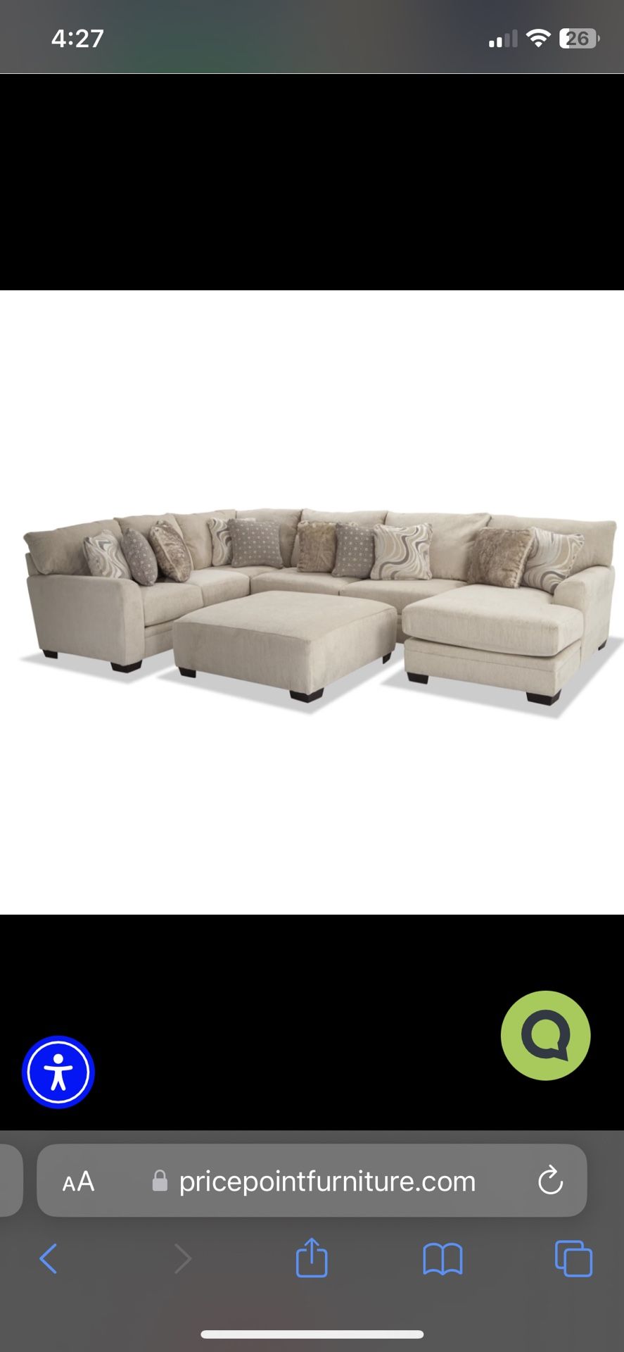 Luxe Cream 3 Piece Sectional