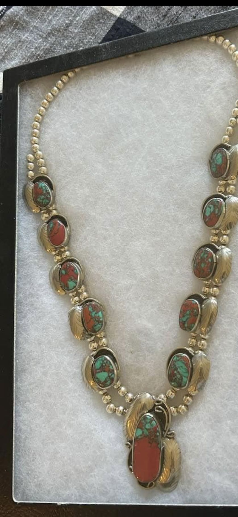 Large Silver Beaded Turquoise Necklace