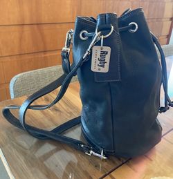 Rugby North America thick leather drawstring bucket shoulder bag