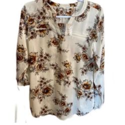 Maurices Cream Buttoned Blouse with Mandrin Collar 