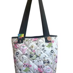 NEW Handmade Owls Quilted Shoulder Tote bag Inner zipper Pocket