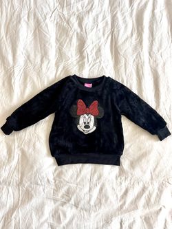DISNEY Baby Toddler Minnie Mouse Faux Fur Sequin Sweater (Size 3T) Black Red
