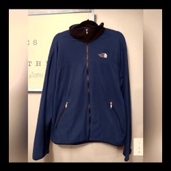 The North Face Mens Size Large Full Zip Blue Fleece Coat Embroidered Jacket