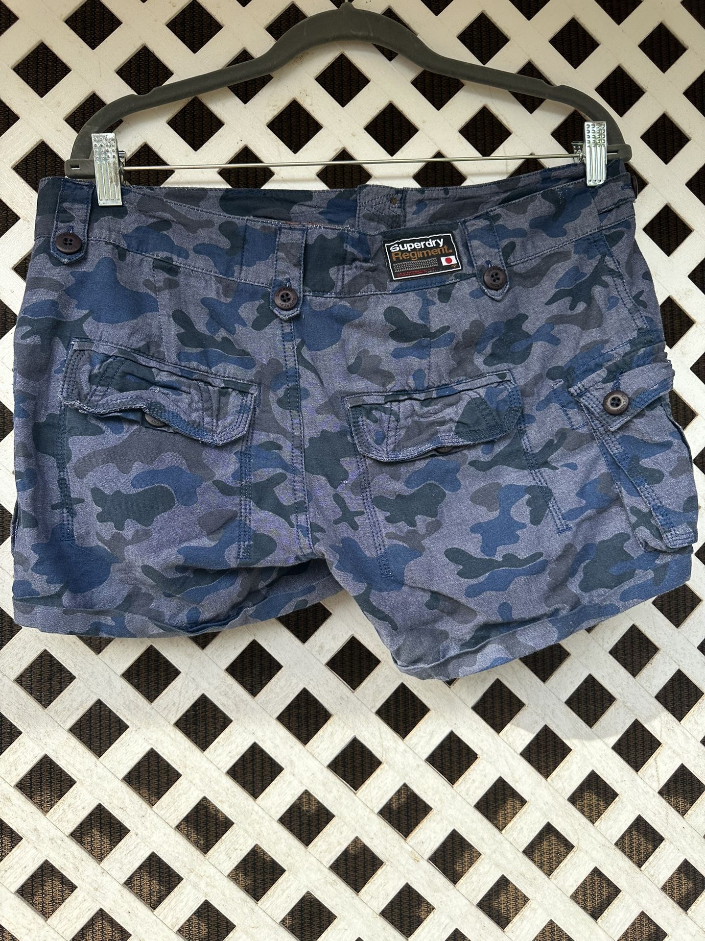 SUPERDRY REGIMENT Low Rise Blue Camouflage Cuffed Cargo Shorts