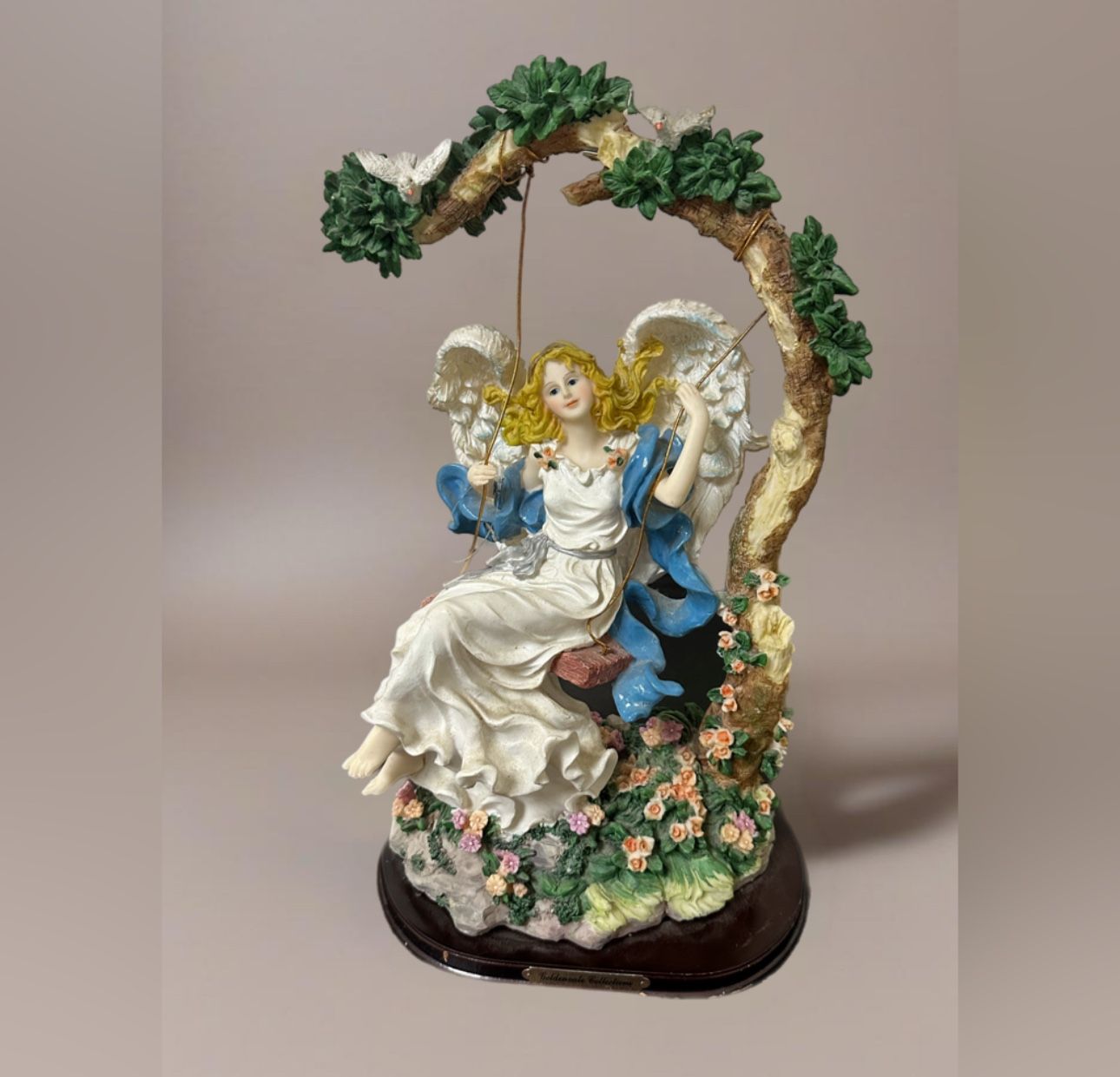 Goldenvale Collections Porcelain Angel Swinging On Swing Figurine 15"
