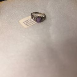 New With Tag Genuine Amethyst Sterling Silver Ring W Diamonds   