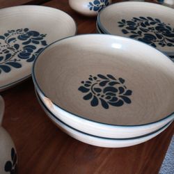  Tan Dishes with Navy print 