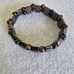 Double Row Weight Slimming Hematite Tiger Eye Bracelet 