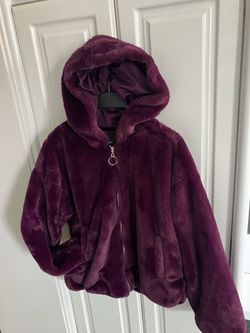 Forever21 faux fur purple hooded jacket, size S