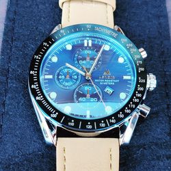 Brand new watch tachymeter made by lenqin leather band  40$