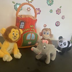 BAYBOO TOYS - MY SAFARI FRIENDS - 4 TALKING OLUSH ANIMALS - SUPER CUTE!! WITH THEIR  SAFARI PLUSH HOUSE!!
